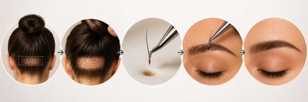 Proceso de trasplante de cejas