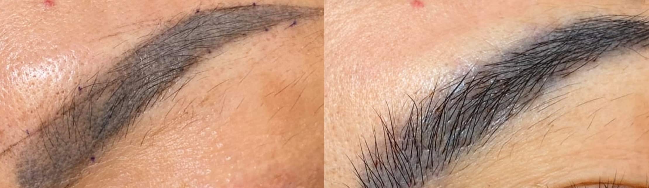 Aplicación de fibras en cejas - Detalle de precisión